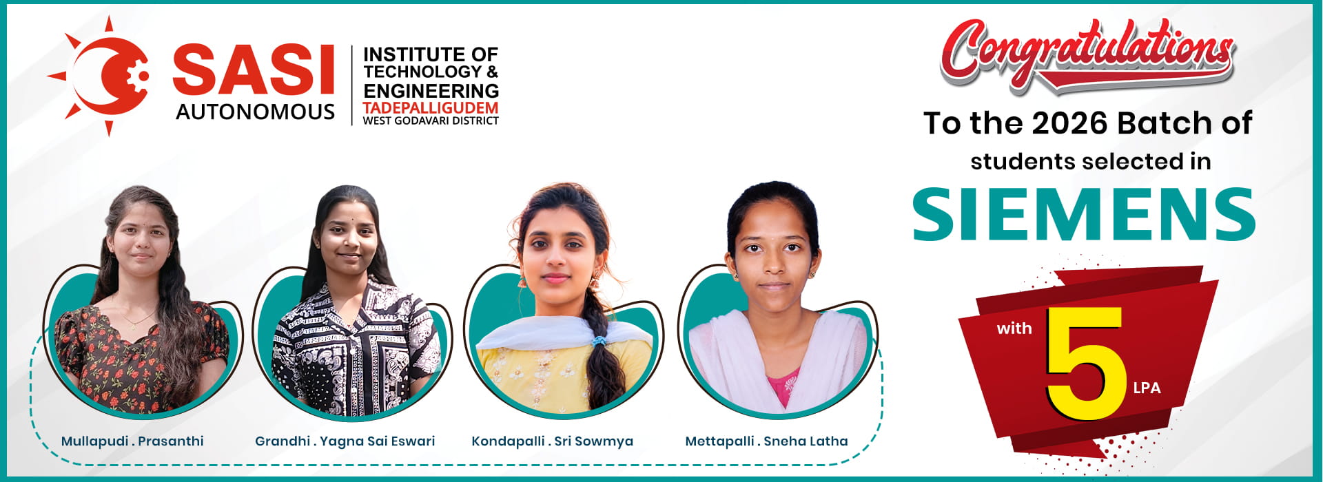 Congratulations To the 2026 Batch of students selected in SIEMENS