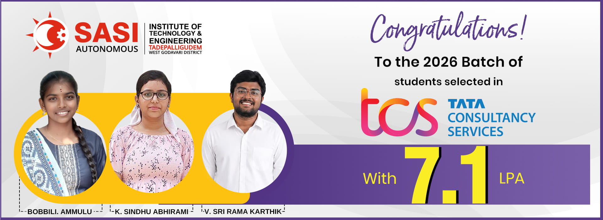 Congratulations! To the 2026 Batch of students selected in TCS TATA CONSULTANCY SERVICES