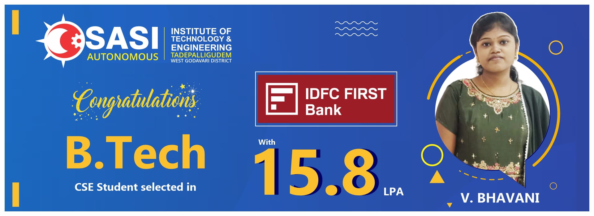 Congratulations B.Tech CSE Student selected in IDFC First Bank